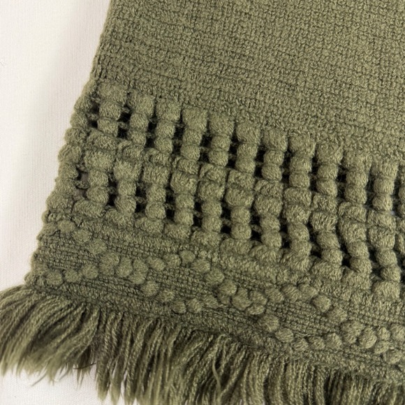 Minette Olive Green Knit Hooded Poncho Fringe O/S One Size Oversized NWT - Picture 10 of 11